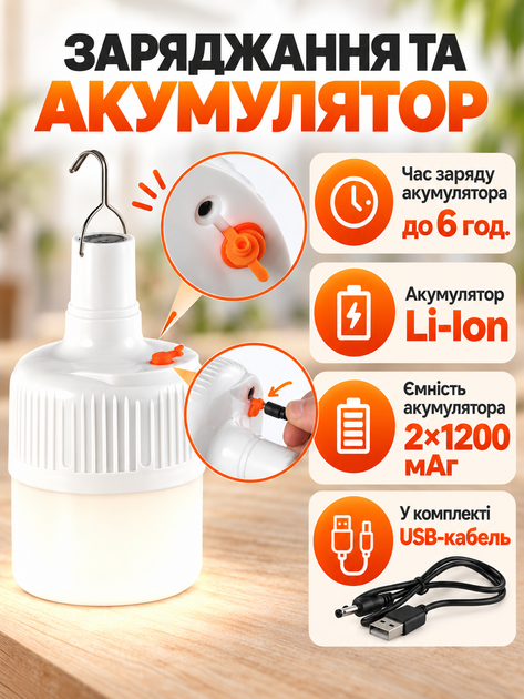 USB LED Лампа світлодіодна на акумуляторі, портативний кемпінговий світильник - Фото 5 USB LED Лампа світлодіодна на акумуляторі, портативний кемпінговий світильник - зображення 5