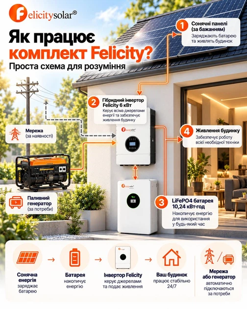 Комплект резервного питания Felicity 48v / 6000 Вт / 10,24 кВт*ч LiFePO4 аккумулятор FLA48200 + Felicity Solar IVEM6048-II 6 кВт / Wi-Fi / подзарядка до 120 А - изображение 4