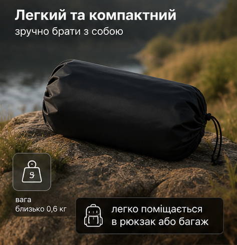 Надувний туристичний каремат чорний 185×60×6 см із вбудованим насосом і подушкою - зображення 4