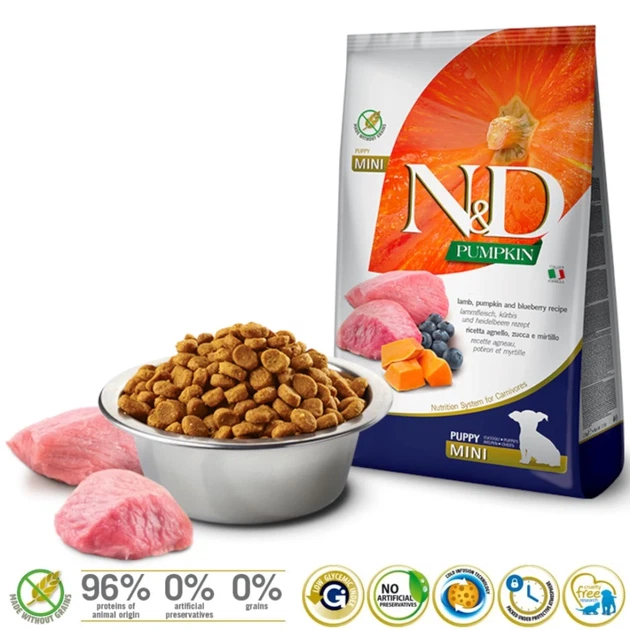 Сухий корм для цуценят дрібних порід Farmina N&D Pumpkin Grain Free з ягням і чорницею 7 кг (8010276033628) - зображення 2