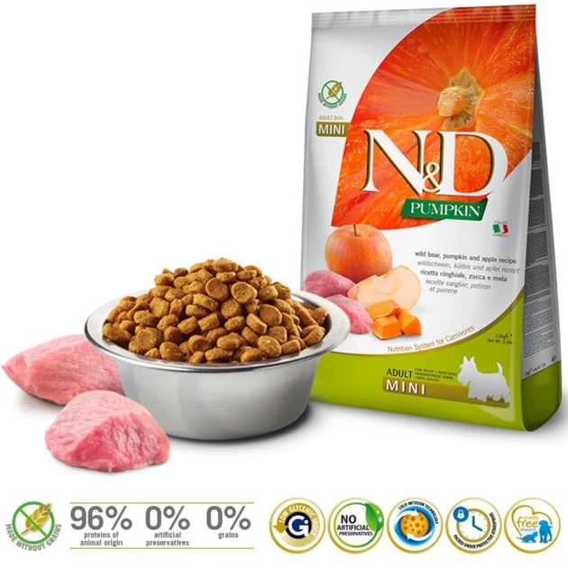 Сухой корм для собак мелких пород Farmina N&D Pumpkin Boar & Apple Adult Mini с кабаном, тыквой и яблоком 2,5 кг (8010276033291) - изображение 2
