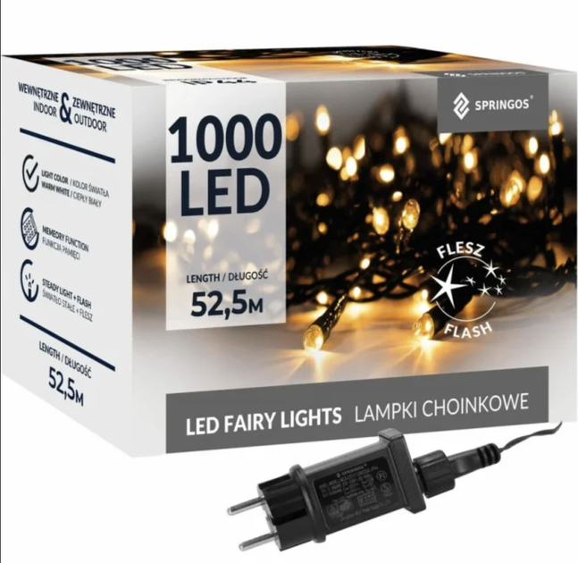 Светодиодная гирлянда Flash Springos CL4096 1000 LED Тёплый белый с холодными вспышками (5907719464626) - изображение 3