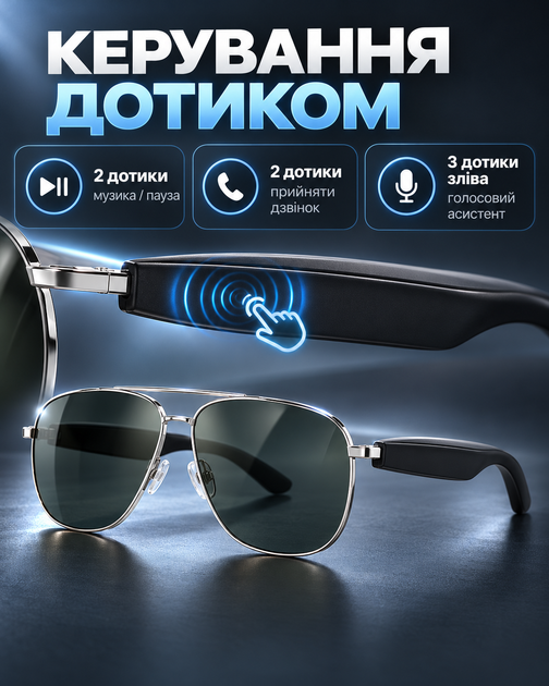 Смарт-окуляри Bluetooth з AI-перекладом і навушниками, сріблясті - зображення 5