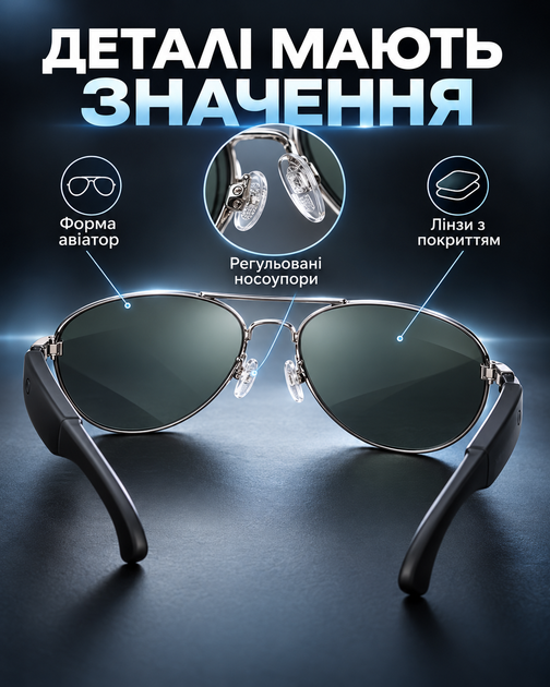 Смарт-окуляри Bluetooth з AI-перекладом і навушниками, сріблясті - зображення 6