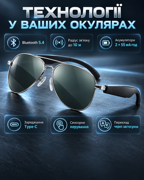 Смарт-окуляри Bluetooth з AI-перекладом і навушниками, сріблясті - зображення 8