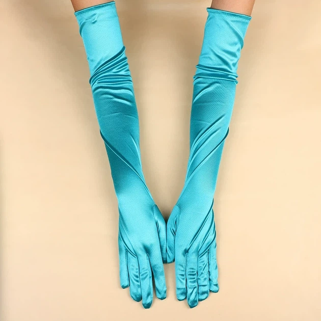 Довгі атласні рукавички honey fashion accessories s/m/l яскраво-блакитний (30к048) - зображення 2