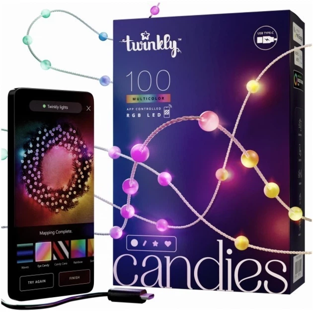 Гирлянда Twinkly Candies 100 LED RGB жемчужины Green провод USB-C (8053614841455) - Фото 1 Гирлянда Twinkly Candies 100 LED RGB жемчужины Green провод USB-C (8053614841455) - изображение 1