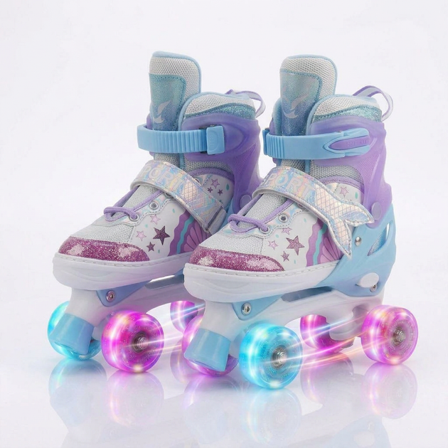 Роликовые коньки раздвижные ролики квады Русалочка Banwei 176 размер 34-38 White-Violet-Blue - изображение 2
