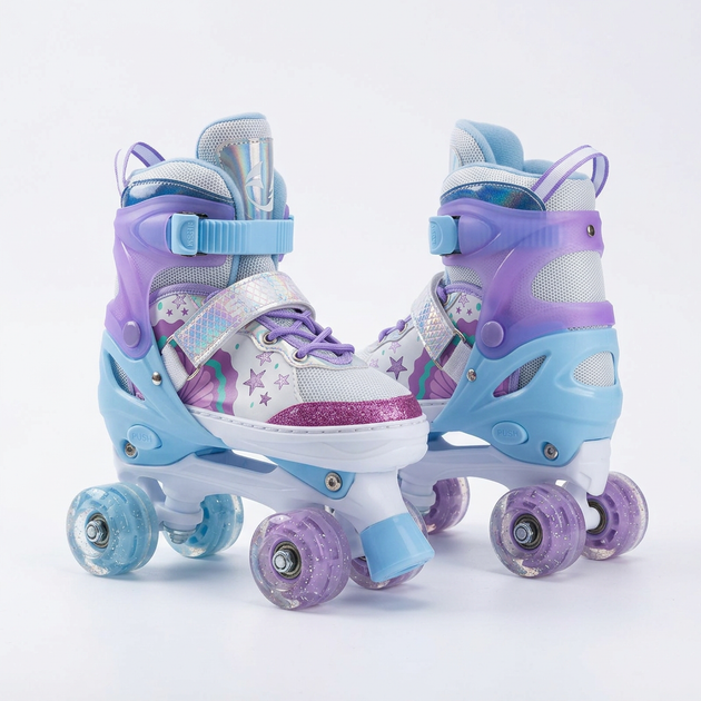 Роликовые коньки раздвижные ролики квады Русалочка Banwei 176 размер 34-38 White-Violet-Blue - изображение 6