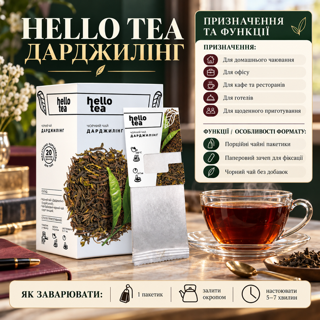 Чай черный Hello Tea Дарджилинг 20 пакетиков индийский байховый листовой среднелистовой натуральный без ароматизаторов 40 г - Фото 4 Чай черный Hello Tea Дарджилинг 20 пакетиков индийский байховый листовой среднелистовой натуральный без ароматизаторов 40 г - изображение 4