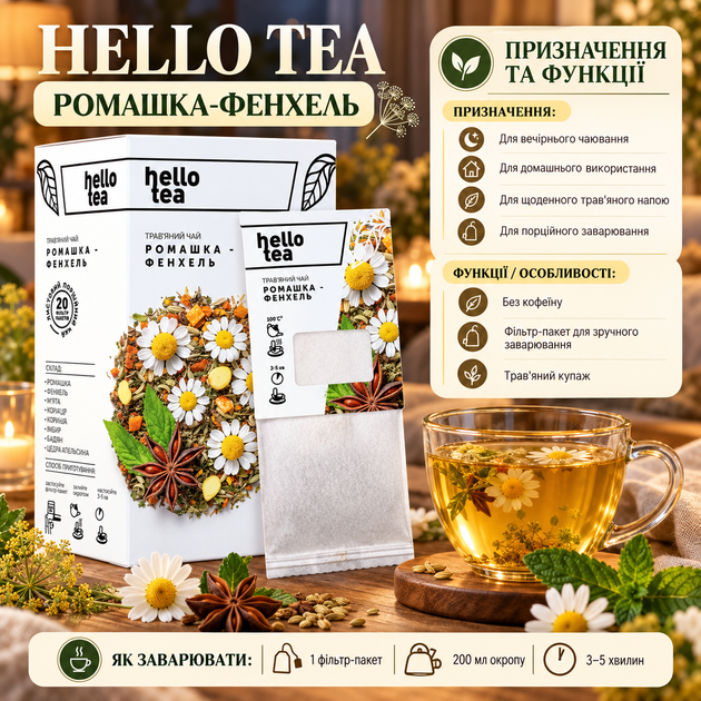 Чай травяной Hello Tea Ромашка Фенхель без кофеина с мятой корицей куркумой имбирем бадьяном апельсиновой цедрой - изображение 4