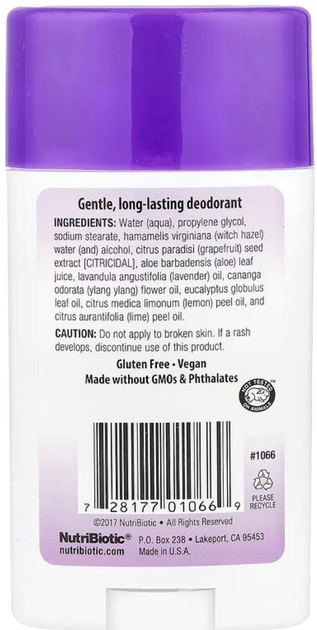 Дезодорант лаванда, Deodorant Lavender NutriBiotic, 75 грам - зображення 2