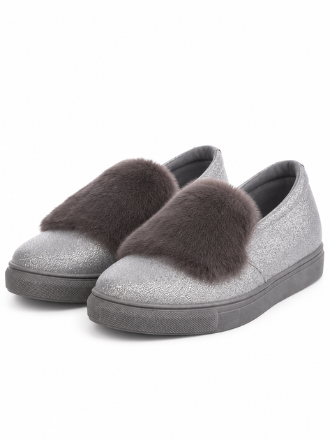 Слипоны женские серые с мехом Ok shoes 39 (XK0138) - Фото 1 Слипоны женские серые с мехом Ok shoes 39 (XK0138) - изображение 1