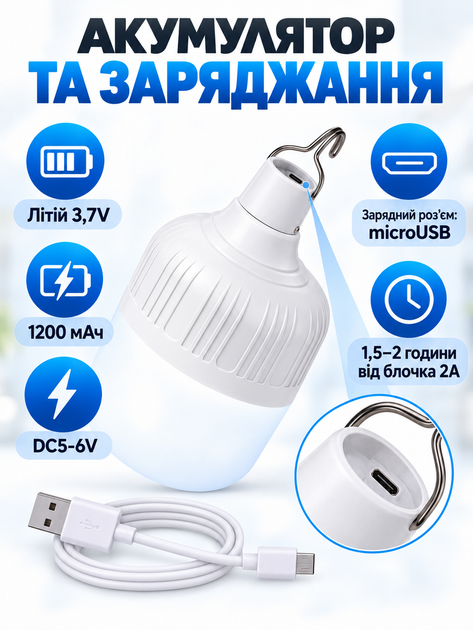 Led лампа з акумулятором для кемпінгу, лампа аварійна - Фото 2 Led лампа з акумулятором для кемпінгу, лампа аварійна - изображение 2