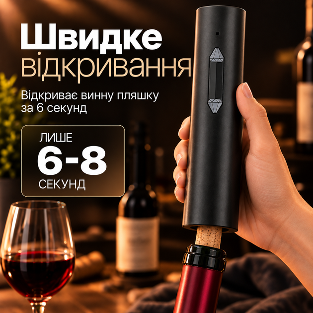 Штопор электрический штопор для вина электроштопор умный штопор портативный чёрный Kayfovo WW-22 - изображение 2
