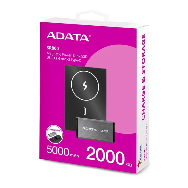 Портативний SSD з зовнішім акумулятором ADATA SR800MPB 2TB USB 3.2 Gen2 x2 Read/Write 2000MB/s magnetic wireless charging QC/PD 20W 5000mAh - Фото 2 Портативний SSD з зовнішім акумулятором ADATA SR800MPB 2TB USB 3.2 Gen2 x2 Read/Write 2000MB/s magnetic wireless charging QC/PD 20W 5000mAh - изображение 2