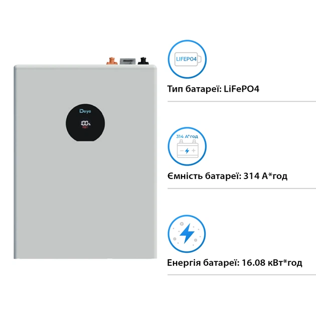 Система зберігання енергії DEYE SUN-12K-SG05LP3-EU-SM2 1x SE-F16-C 12kW 16.1kWh 1BAT LiFePO4 ≥6000 циклів - зображення 5