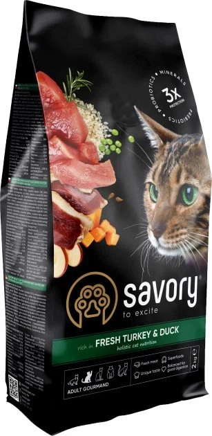 Сухий корм для котів Savory Adult Cat Gourmand Fresh Turkey & Duck з індичкою та качкою 8 кг - Фото 1 Сухий корм для котів Savory Adult Cat Gourmand Fresh Turkey & Duck з індичкою та качкою 8 кг - зображення 1