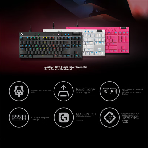 Игровая клавиатура G PRO X TKL RAPID/GPW RT Quick Silver с магнитными переключателями, 87 клавиш, для FPS/Valorant/Triangulum, RT Quick Trigger, розовая. - Фото 4 Игровая клавиатура G PRO X TKL RAPID/GPW RT Quick Silver с магнитными переключателями, 87 клавиш, для FPS/Valorant/Triangulum, RT Quick Trigger, розовая. - изображение 4