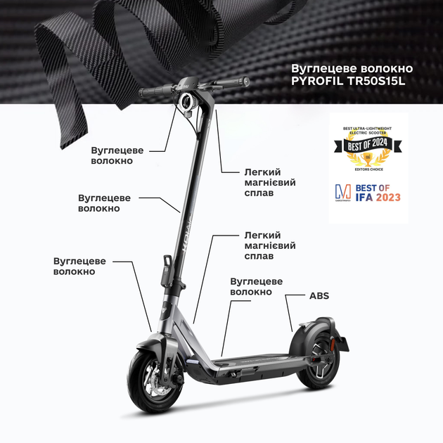 Електросамокат NIU KQi Air Carbon + Magnesium UltraLight 9.5" 350(700)W 9.4Ah 50km 25km/h App 11.9 kg Black (KRP36EB1E11) - зображення 6