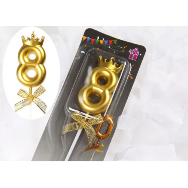 Свічка-цифра "8" з короною ЗОЛОТО - Фото 2 Свічка-цифра "8" з короною ЗОЛОТО - изображение 2