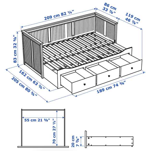 Кровать, лежанка, кушетка с ящиками 80Х200 см, HEMNES IKEA 903.493.26 - изображение 7