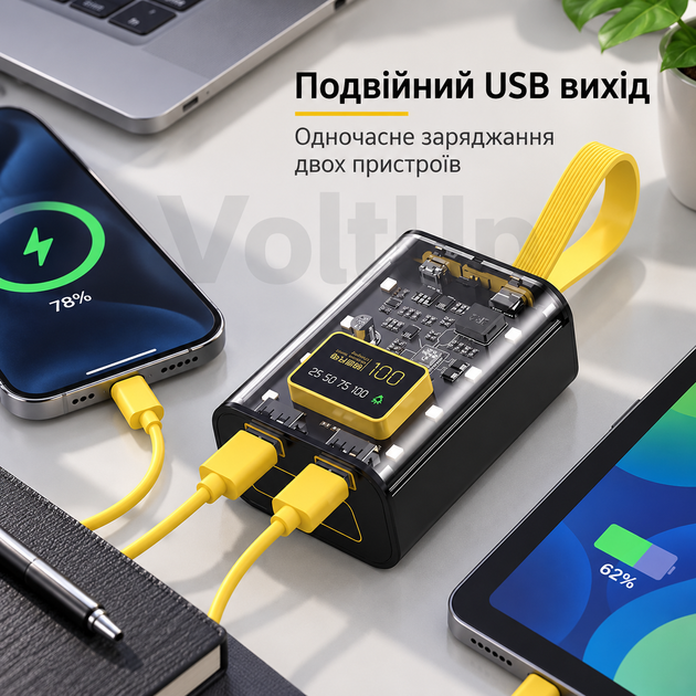Прозорий DIY корпус для Power Bank 3×18650 з LED лампою • Micro USB + Type-C, 2 USB виходи, заряджання 10 Вт, без акумуляторів - зображення 2
