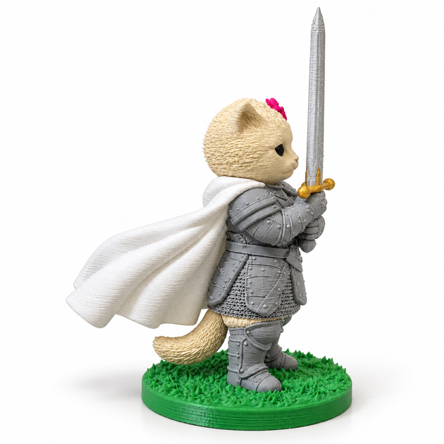 Мемний котик.Фігурка Кошеня-Лицар з мечем і рожевим бантиком із мему Kitten Knight. - зображення 2