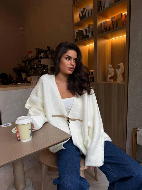 Кардиган вязаный с примесью шерсти женский ELFBERG AD-2506 42-48 Молочный (2000001077054) - изображение 7
