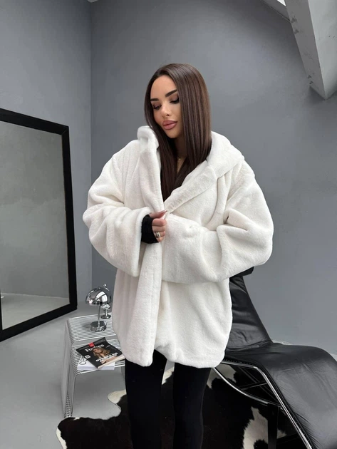 Женская шуба Soft с капюшоном свободного кроя молочная 42-48 - Фото 13 Женская шуба Soft с капюшоном свободного кроя молочная 42-48 - изображение 13