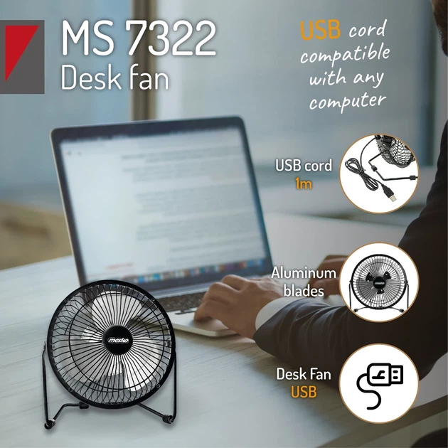 Вентилятор настольный Mesko MS 7322 4.5 Вт, USB, 15 см, черный - изображение 10