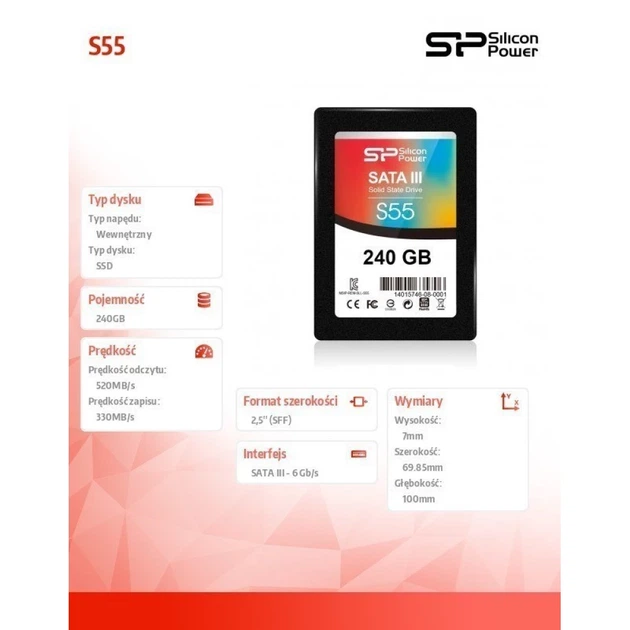SSD-накопичувач Silicon Power Slim S55 240GB 2.5" SATA III 550/450 MB/s (4712702629156) - зображення 8
