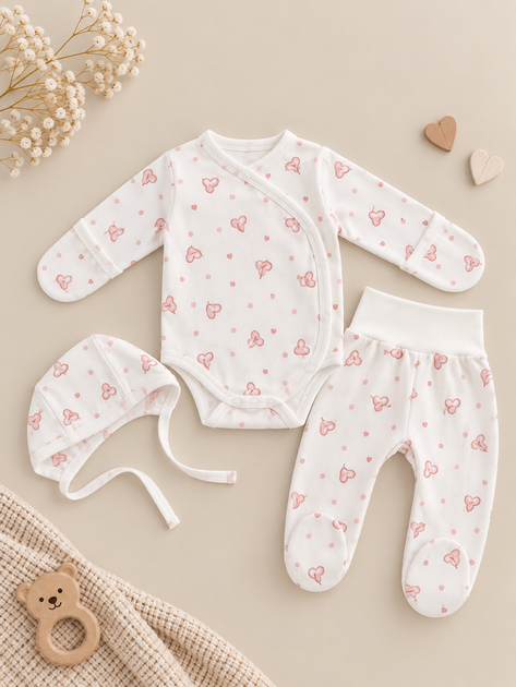 Комплект 3 од. RoyalBaby Сердечка Happy з боді (байка) р.56 см, 0-3 міс - Фото 1 Комплект 3 од. RoyalBaby Сердечка Happy з боді (байка) р.56 см, 0-3 міс - изображение 1