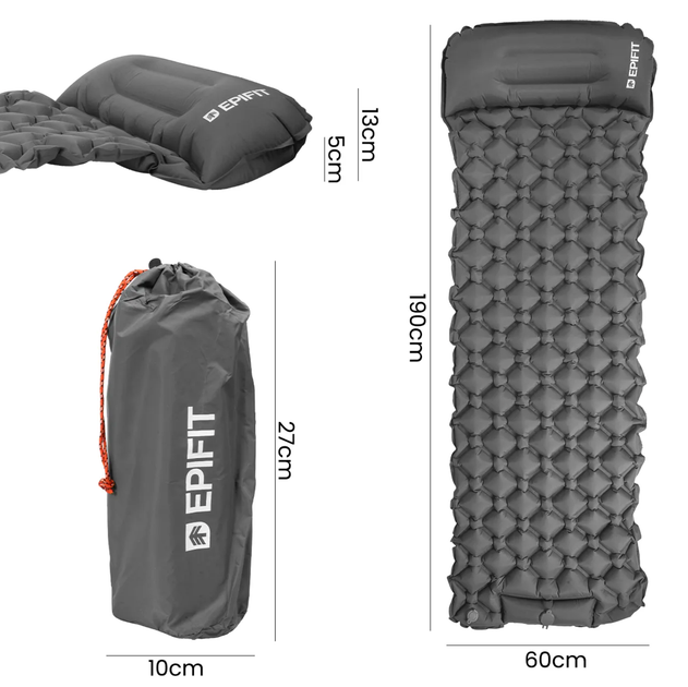 Матрац туристичний самонадувний Epifit REST 112760 сірий з вбудованим ножним насосом та чохлом 190х60х5 см - зображення 2