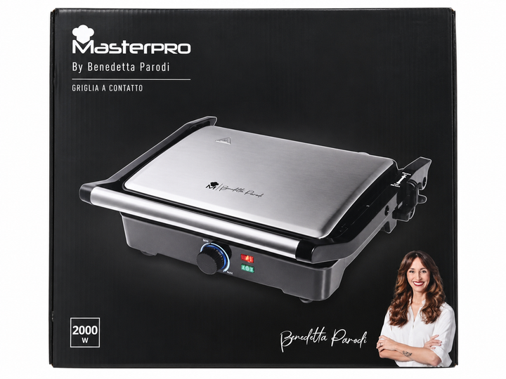Электрический контактный гриль MasterPro By Benetta Parodi 2000 Вт, антипригарное покрытие, раскрытие 180° - изображение 2