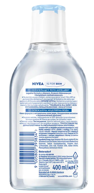 Płyn micelarny NIVEA odświeżający 400 ml (9005800393834) - Zdjęcie 2 Płyn micelarny NIVEA odświeżający 400 ml (9005800393834) - obraz 2