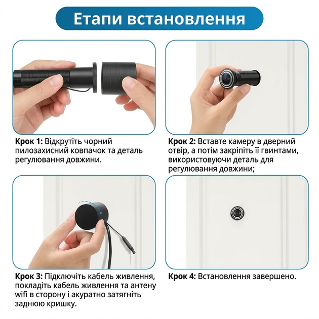 Беспроводной Видеоглазок для входной двери, поддержка Tuya Smart для систем умного дома, умный Wi-Fi-глазок, дверная камера. Запись на телефон/ Двухсторонний звук/ Датчик движения - Фото 3 Беспроводной Видеоглазок для входной двери, поддержка Tuya Smart для систем умного дома, умный Wi-Fi-глазок, дверная камера. Запись на телефон/ Двухсторонний звук/ Датчик движения - изображение 3