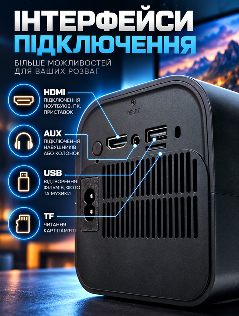 Игровой мультимедийный проектор домашний кинотеатр Android 11 с двумя беспроводными геймпадами 1080p 450 ANSI люмен 2/16 Гб - изображение 8