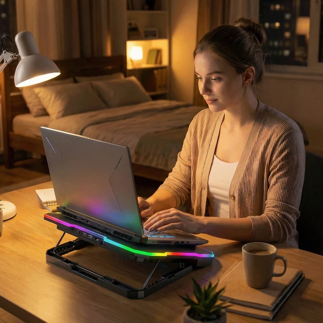 Podstawka Wozinsky WDCX-A26 NitroCool RGB chłodząca gamingowa pod laptopa Black (5907769387722) - Zdjęcie 7 Podstawka Wozinsky WDCX-A26 NitroCool RGB chłodząca gamingowa pod laptopa Black (5907769387722) - obraz 7