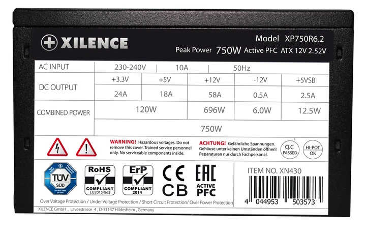 Блок питания Xilence XP750R6.2 Performance C+ 750 Вт ATX, 80 PLUS White, вентилятор 120 мм - изображение 7