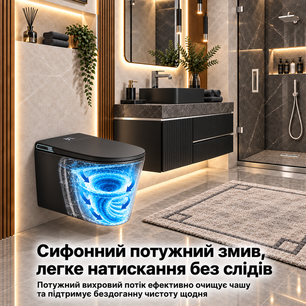 Смарт унитаз биде с сушкой и пультом подвесной умный унитаз черный с подогревом сиденья Smart унитаз с LED-дисплеем Asans G58 - изображение 4