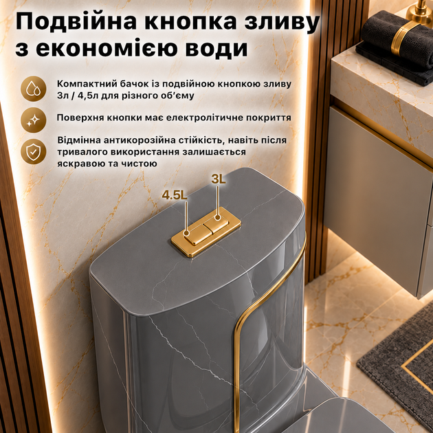 Унитаз дизайнерский керамический унитаз под мрамор эксклюзивный авторский унитаз стильный серый Asans 8607 - изображение 4