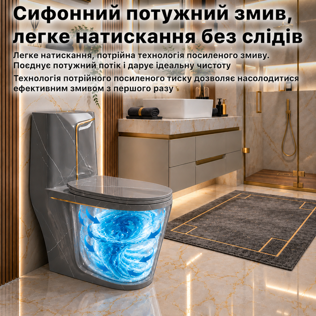 Унитаз дизайнерский керамический унитаз под мрамор эксклюзивный авторский унитаз стильный серый Asans 8607 - изображение 5