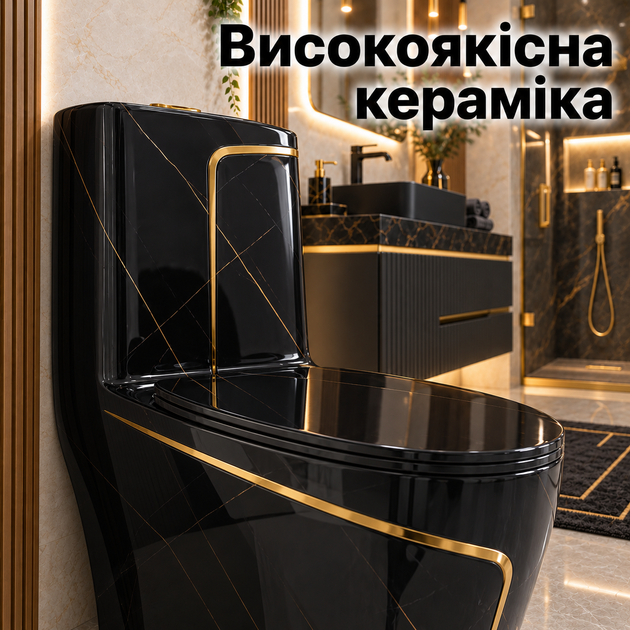Унитаз дизайнерский черный керамический унитаз под мрамор золотой эксклюзивный унитаз авторский стильный элитный Asans 8607 - изображение 6