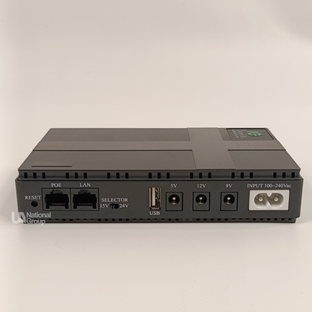 Источник бесперебойного питания для роутера и модема 18 Вт, Mini UPS с PoE для резервного питания ONU-терминалов и сетевого оборудования с выходами DC 5В/9В/12В, USB, LAN RJ45, Чёрный, NET-18-Black - изображение 6
