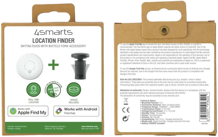 Lokalizator 4smarts SkyTag Duos z mocowaniem do widelca rowerowego Black (4252011913404) - obraz 5