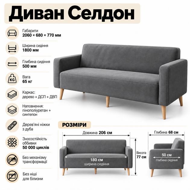 Диван офисный Tobi Sho Селдон с подлокотниками 2060х680х770 мм, велюр Крокус Графит/97 - Фото 9 Диван офисный Tobi Sho Селдон с подлокотниками 2060х680х770 мм, велюр Крокус Графит/97 - изображение 9