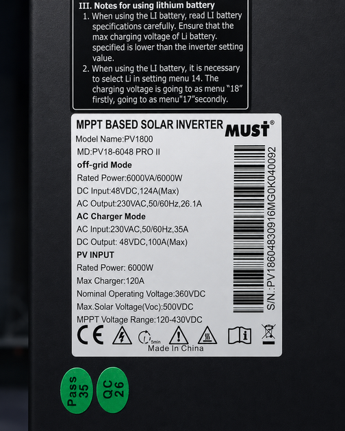 Инвертор MUST 6 кВт PV18-6048 PRO II MPPT - изображение 5