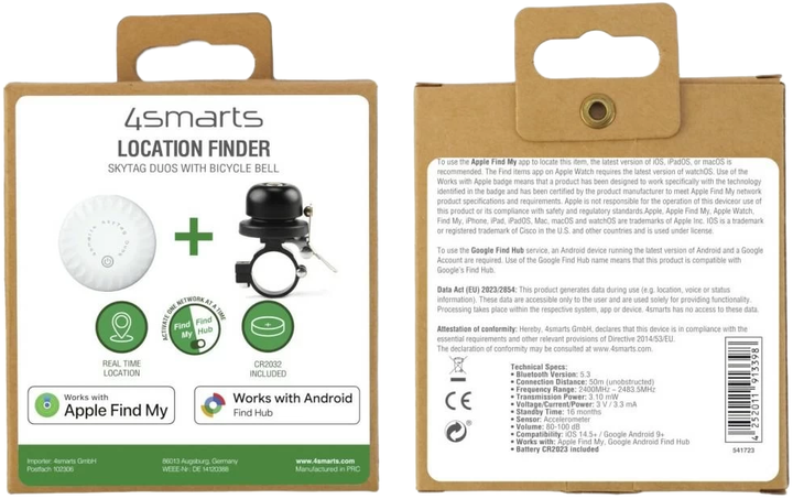 Локатор 4smarts SkyTag Duos со звонком для велосипеда Black (4252011913398) - Фото 5 Локатор 4smarts SkyTag Duos со звонком для велосипеда Black (4252011913398) - изображение 5