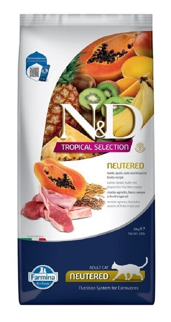 Сухий низькозерновий корм Farmina N&D TROPICAL SELECTION для стерилізованих дорослих котів з ягням та тропічними фруктами, 10 кг - Фото 1 Сухий низькозерновий корм Farmina N&D TROPICAL SELECTION для стерилізованих дорослих котів з ягням та тропічними фруктами, 10 кг - зображення 1